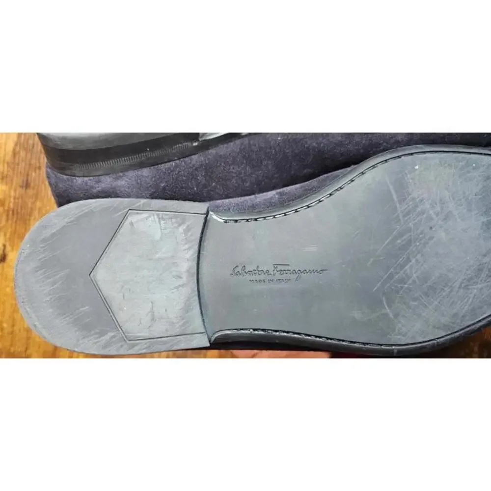 Men's Salvatore Ferragamo Gancini Buckle Dark‎ Navy Suede Loafer US Size 8.5 EUC